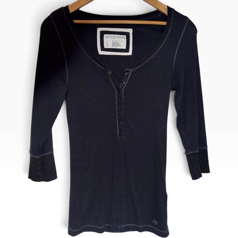 Aeropostale Henley Top Large Black Bella Swan Y2K Elena Gilbert 2000s